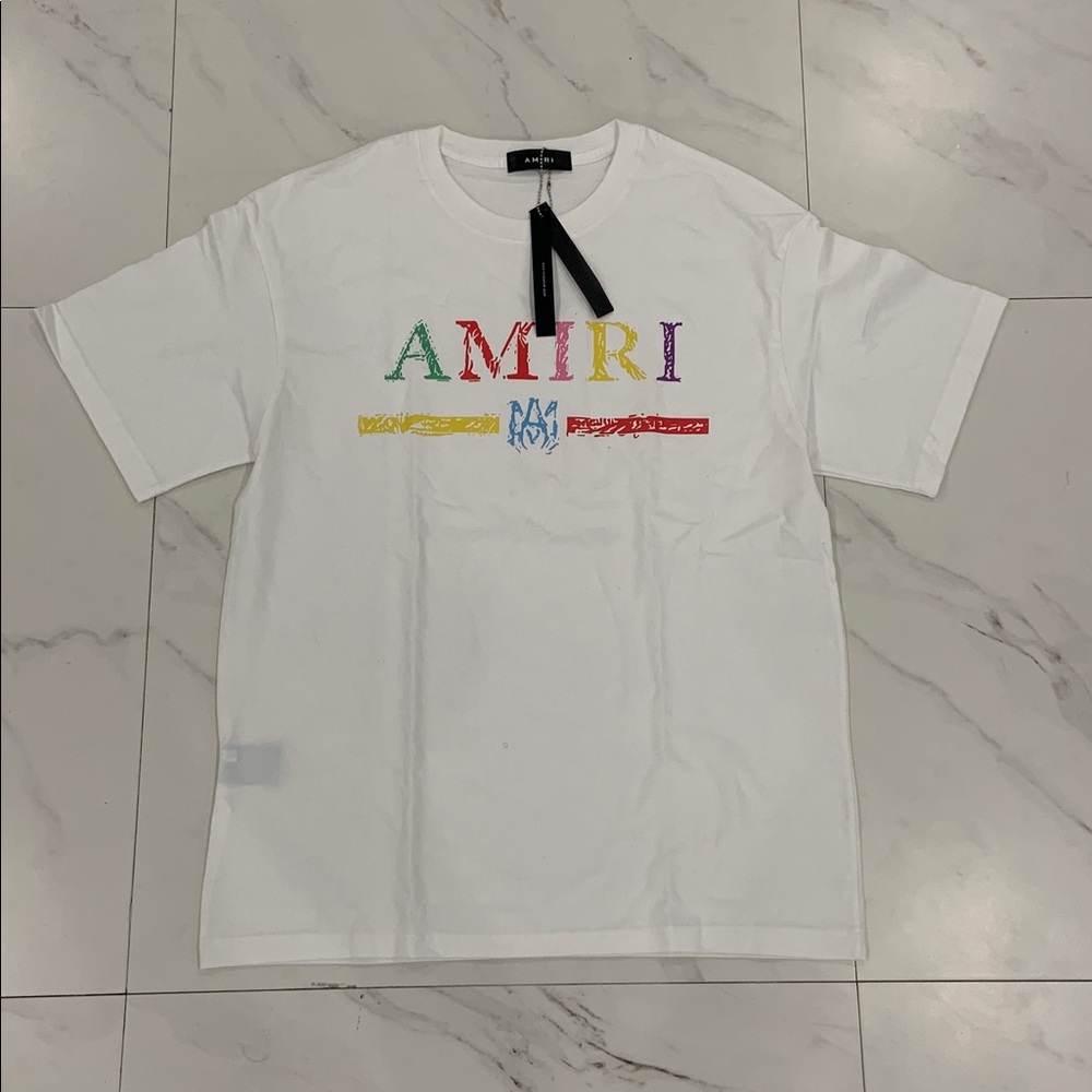 Amiri Multi Color Logo White Tee for Men size Small Medium & Large